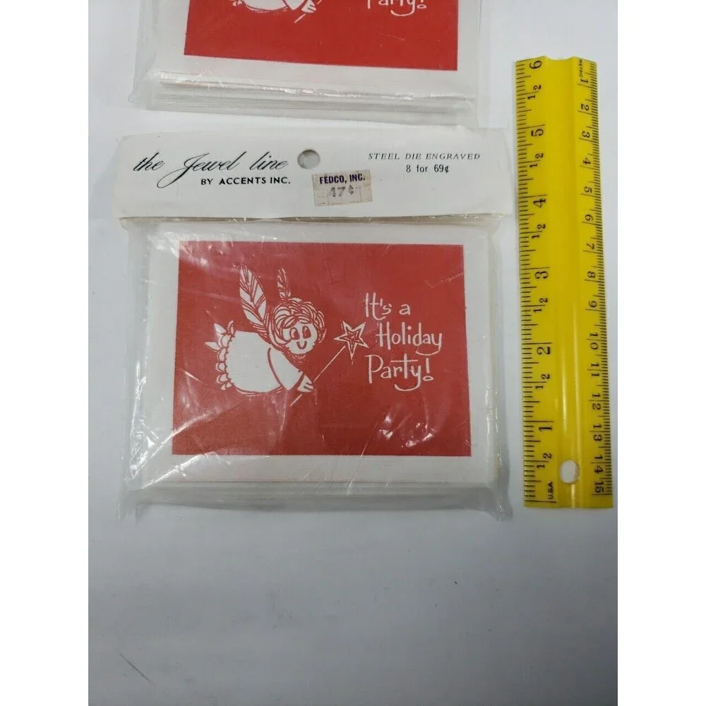 Vintage Christmas Holiday Party Invitations Jewel Line by Accents Lot of 2 Angel